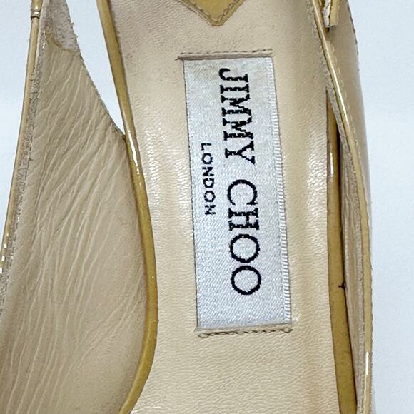 Jimmy Choo Nova Patent Leather Slingback Peep Toe Heels - Picture 10 of 12